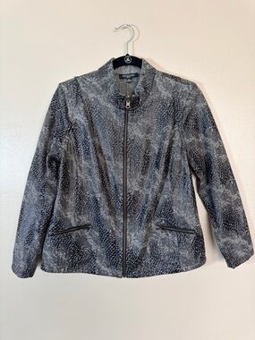 Notations Gray Snake-Print Zip Front Jacket